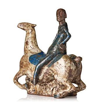 105. Åke Holm, a stoneware sculpture of a man on a horse, Höganäs, Sweden 1950's.