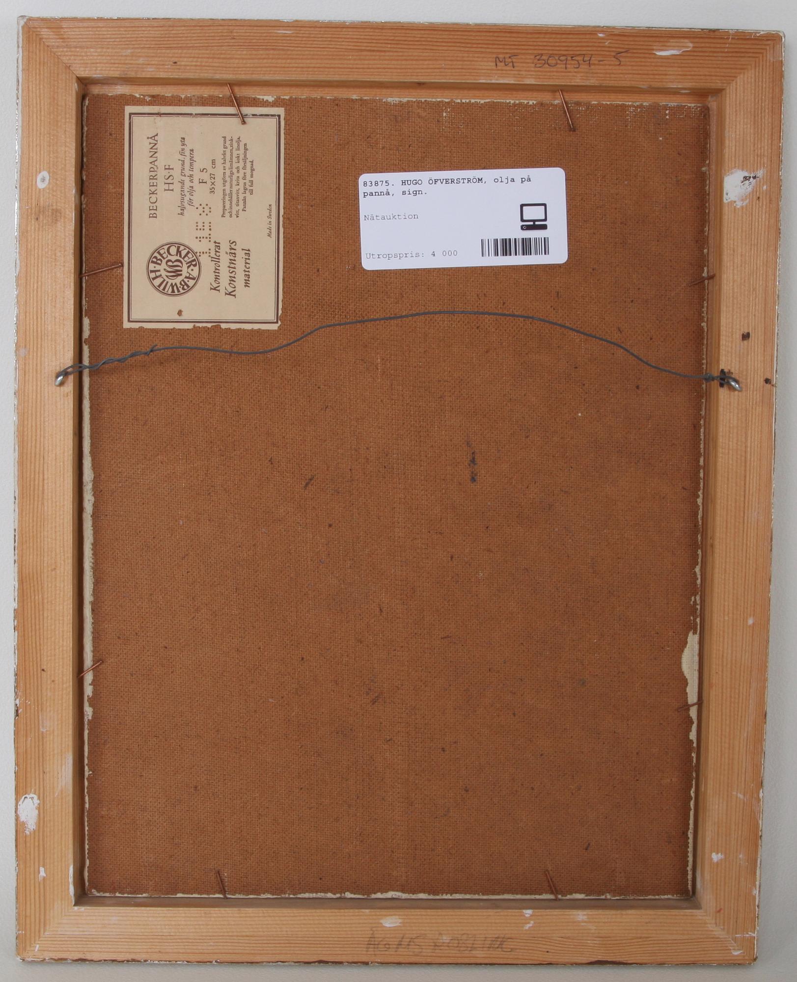 HUGO ÖFVERSTRÖM, olja på pannå, sign.