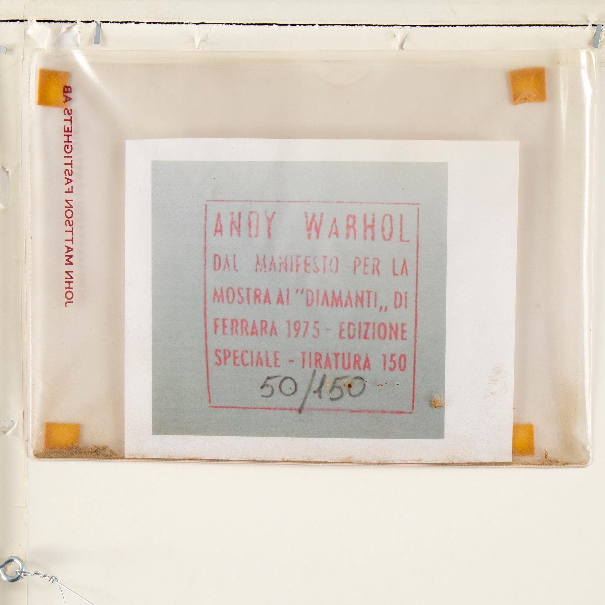 ANDY WARHOL, screenprint, 1975,signed in pencil 50/150 on verso.