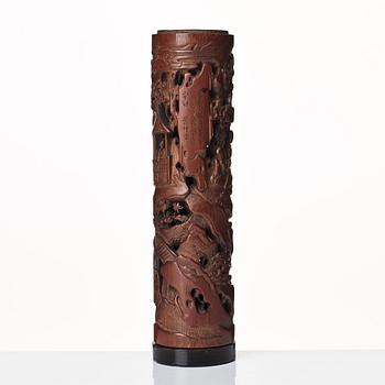 A carved cylindrical bambo parfumier, Qing dynasty, 19th Century.