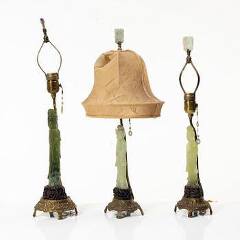 A set of three sculptures/table lamps, China, 20th century.