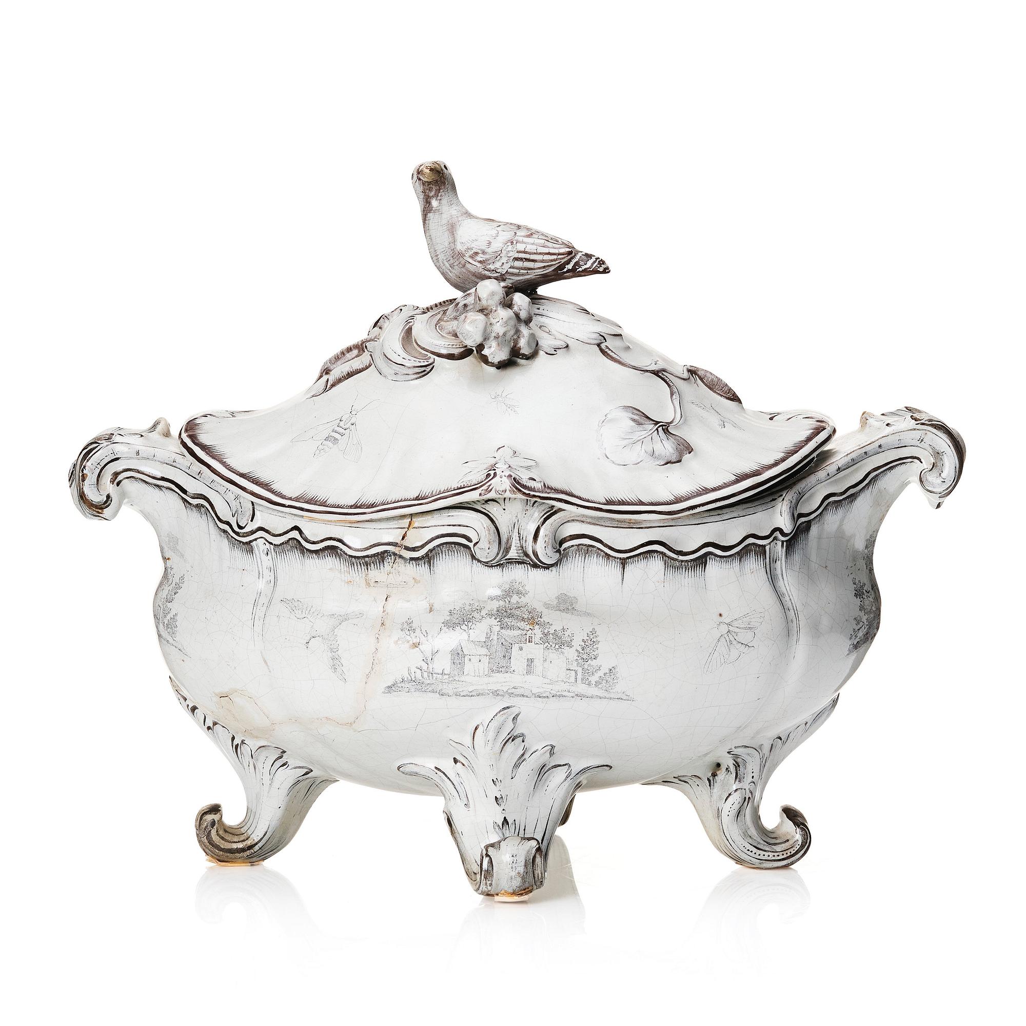 A Swedish Marieberg faience tureen with cover, dated 1768.