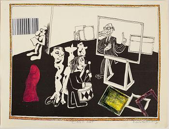 Lars Hillersberg, handkolerad litografier/collage, 4 st, signerade.