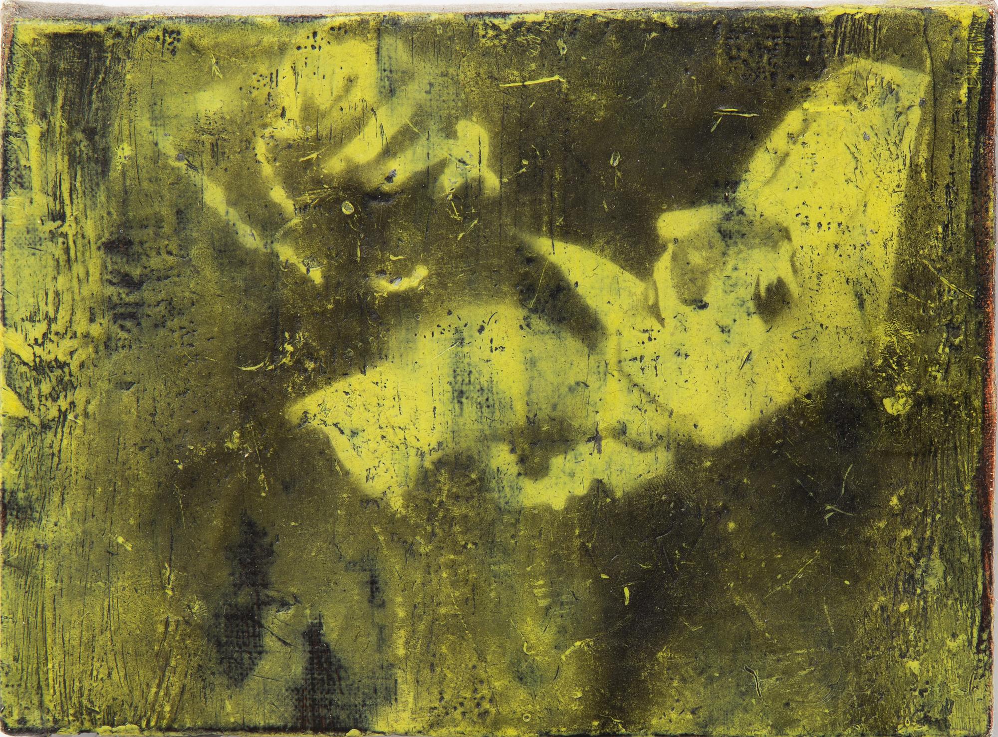 Henry Krokatsis, signerad och daterad 2005 a tergo. Blandteknik på duk uppfäst på pannå 15 x 20 cm.