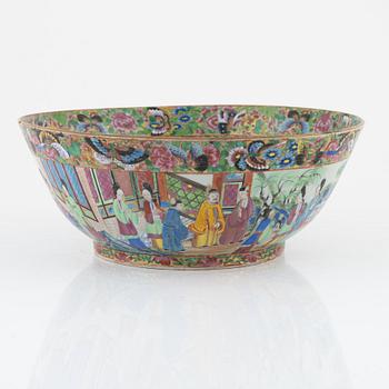 A porcelain punch bowl, Qing dynasty, Canton, China, 19th Century.