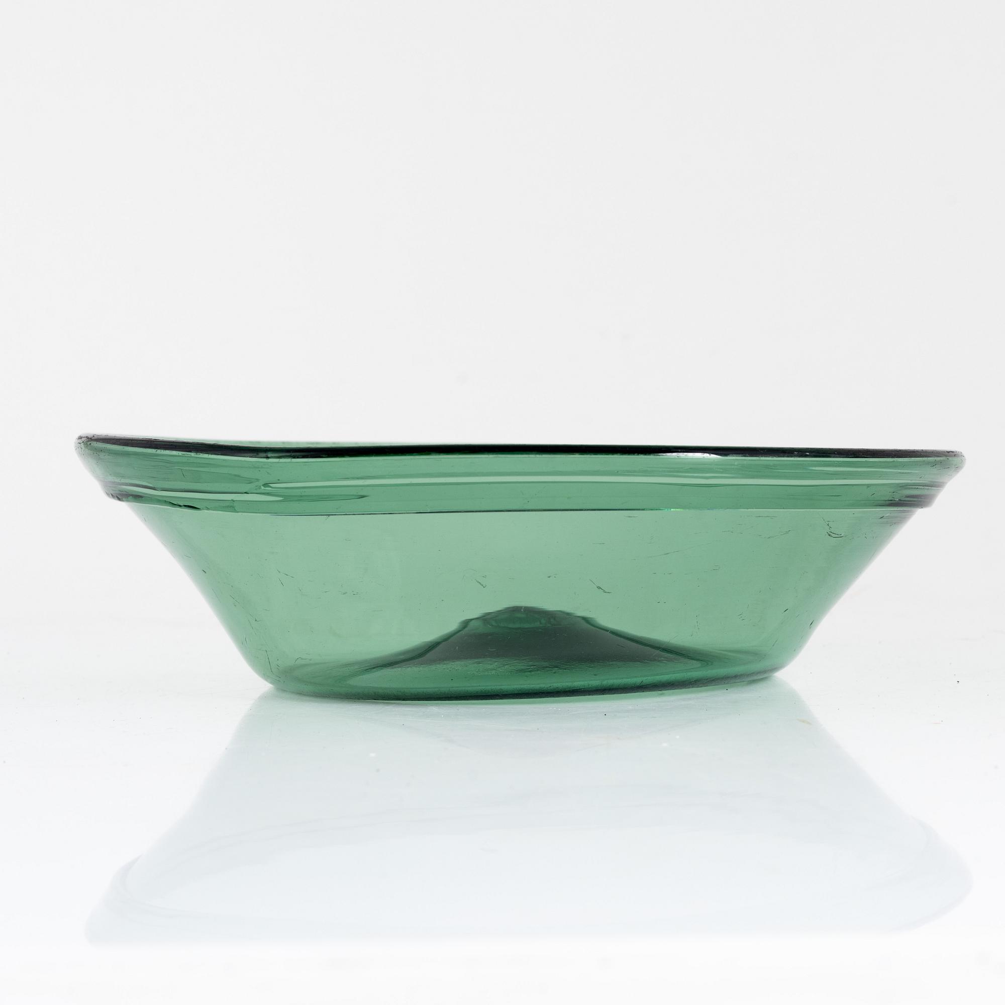 A Swedish pale green glass bowl around year 1800.