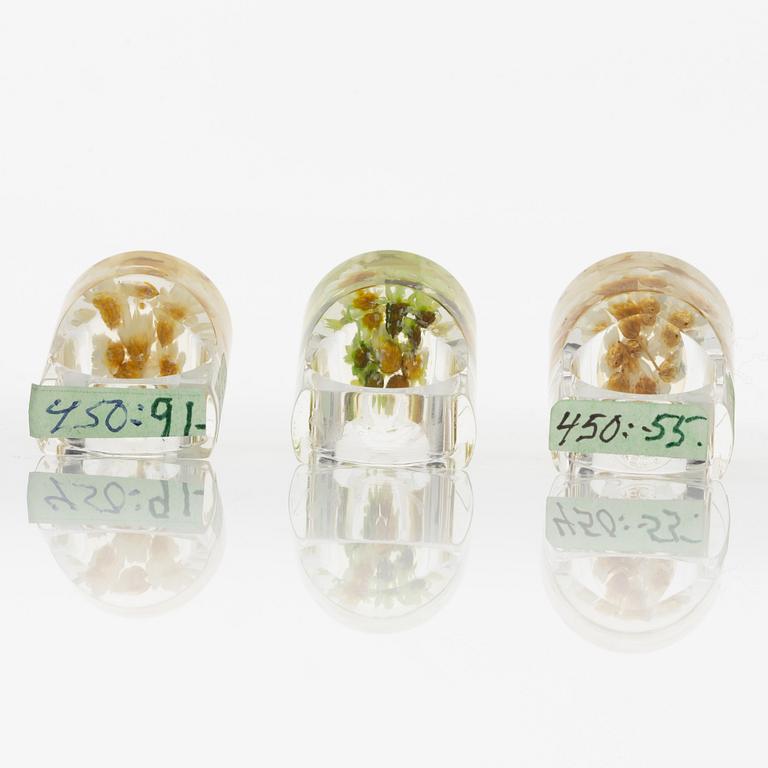 Siv Lagerström, three rings, acrylic plastic. Engraved works from the 1970s.