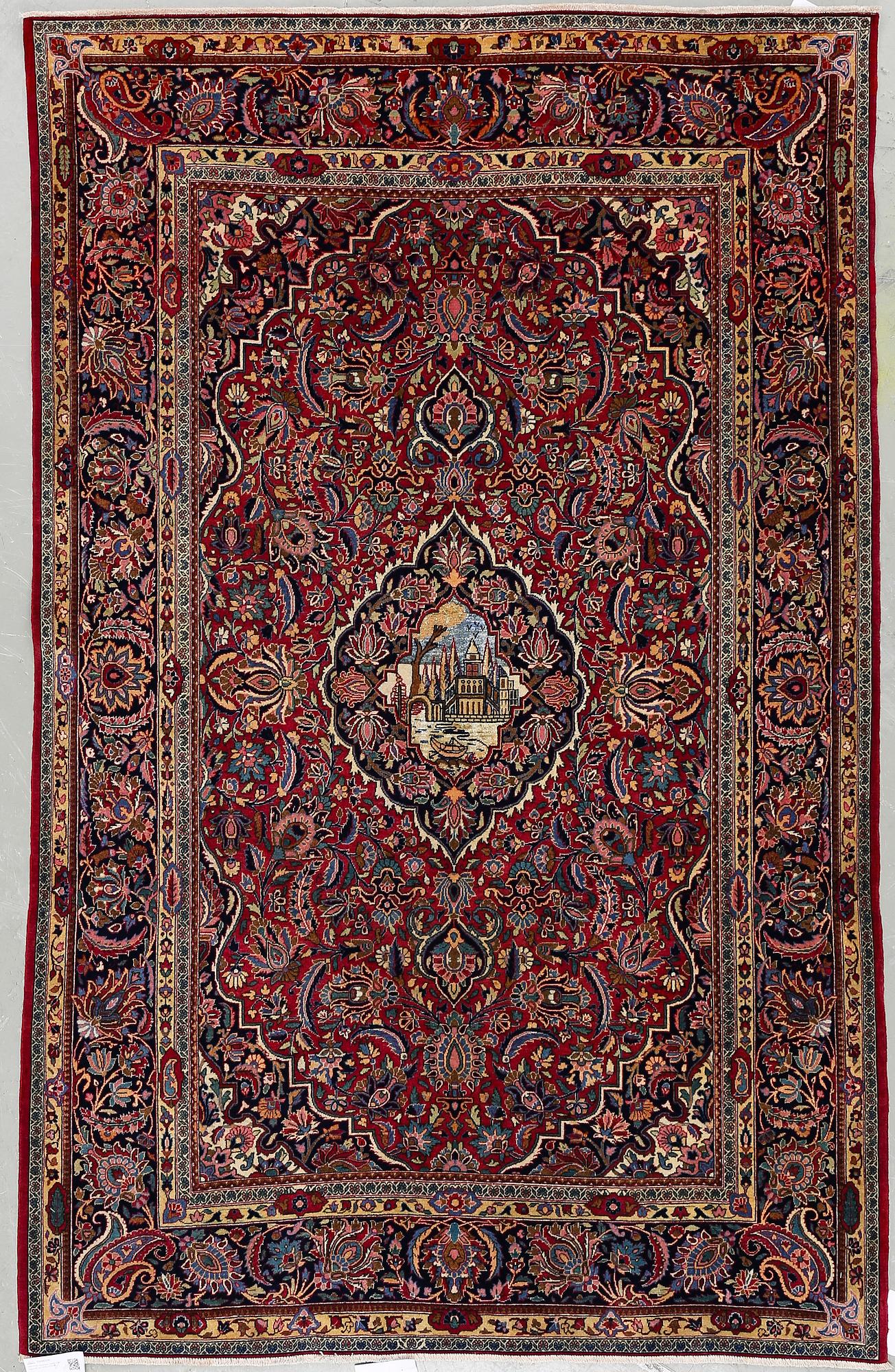 MATTA, Keshan, part silk, figural, ca 205x132cm.