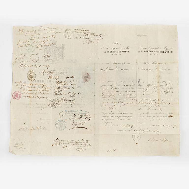 Pass, nr 221, för greve och grevinnan Piper, 1857.