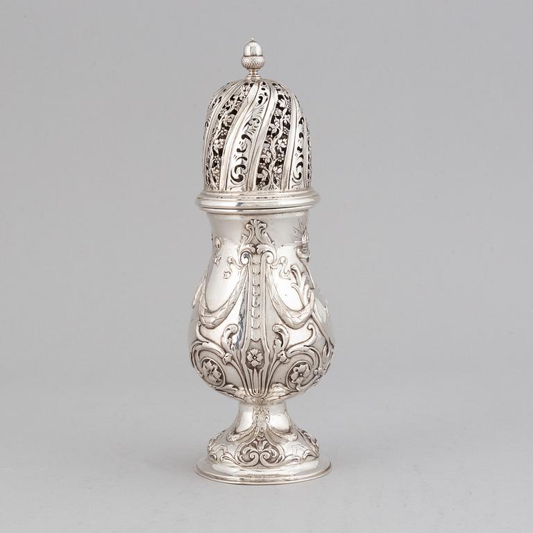 A French 19th/20th century silver sugar-caster. Rococo-style.