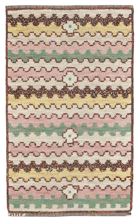 RUG. Part of the pattern "Lunden". Knotted pile. 115 x 67,5 cm. Signed MMF.