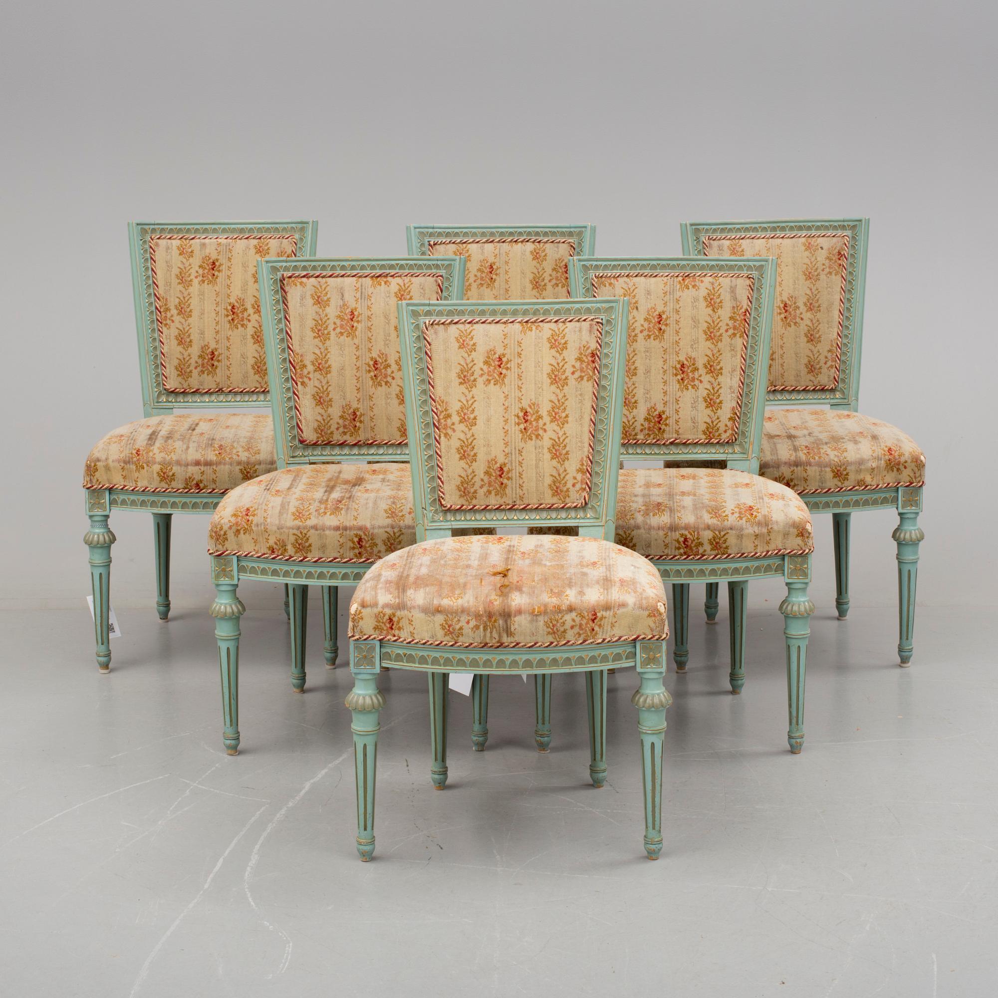 SOFFA och  STOLAR 6 st, gustaviansk stil, 1900-tal.