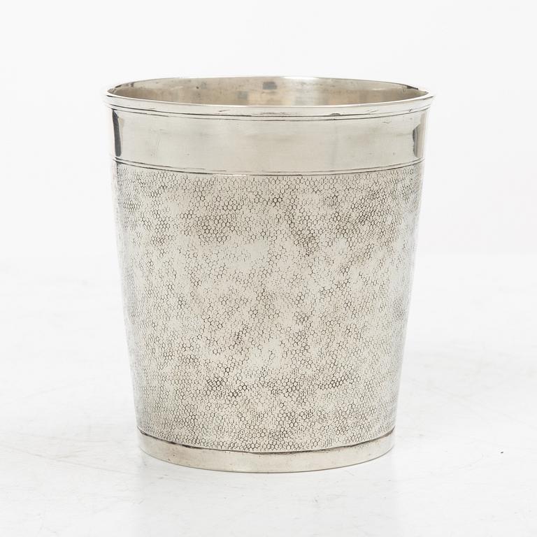 Cup, silver, so-called snake skin cup, unidentifiable marks, early 18th century.