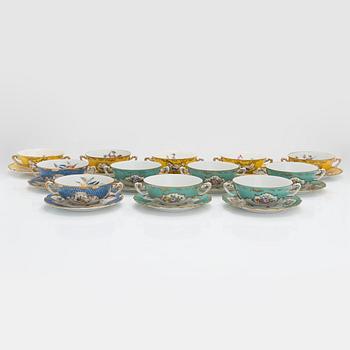 Twelve porcelain broth bowls with saucers, Spain first half of the 20th century.