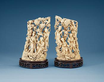 Two ivory carvings of of the eight Lohans, late Qing dynasty, early 20th Century.