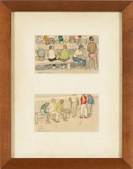 Hilding Linnqvist, watercolour, 2, framed together, signed.