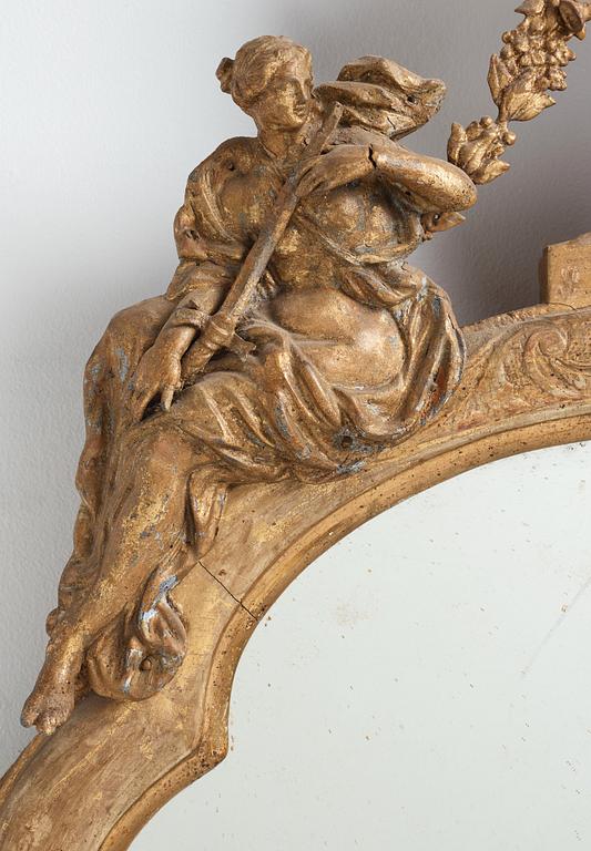 A rare Swedish baroque mirror with Karl XII, by Burchardt Precht,(active in Stockholm 1674-1738), early 18th century.