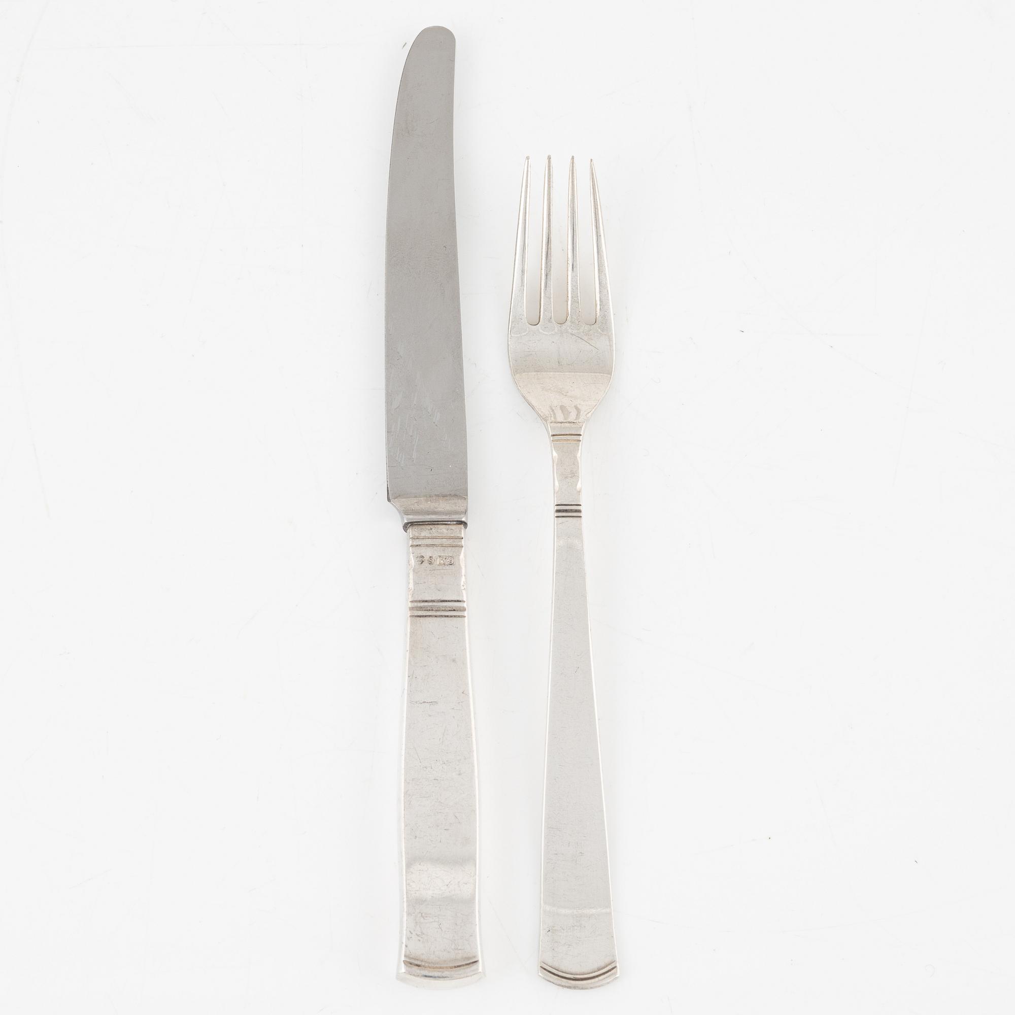 Jacob Ängman, smörgåsbestick, 24 delar, silver, "Rosenholm", GAB, bl a Stockholm 1950.