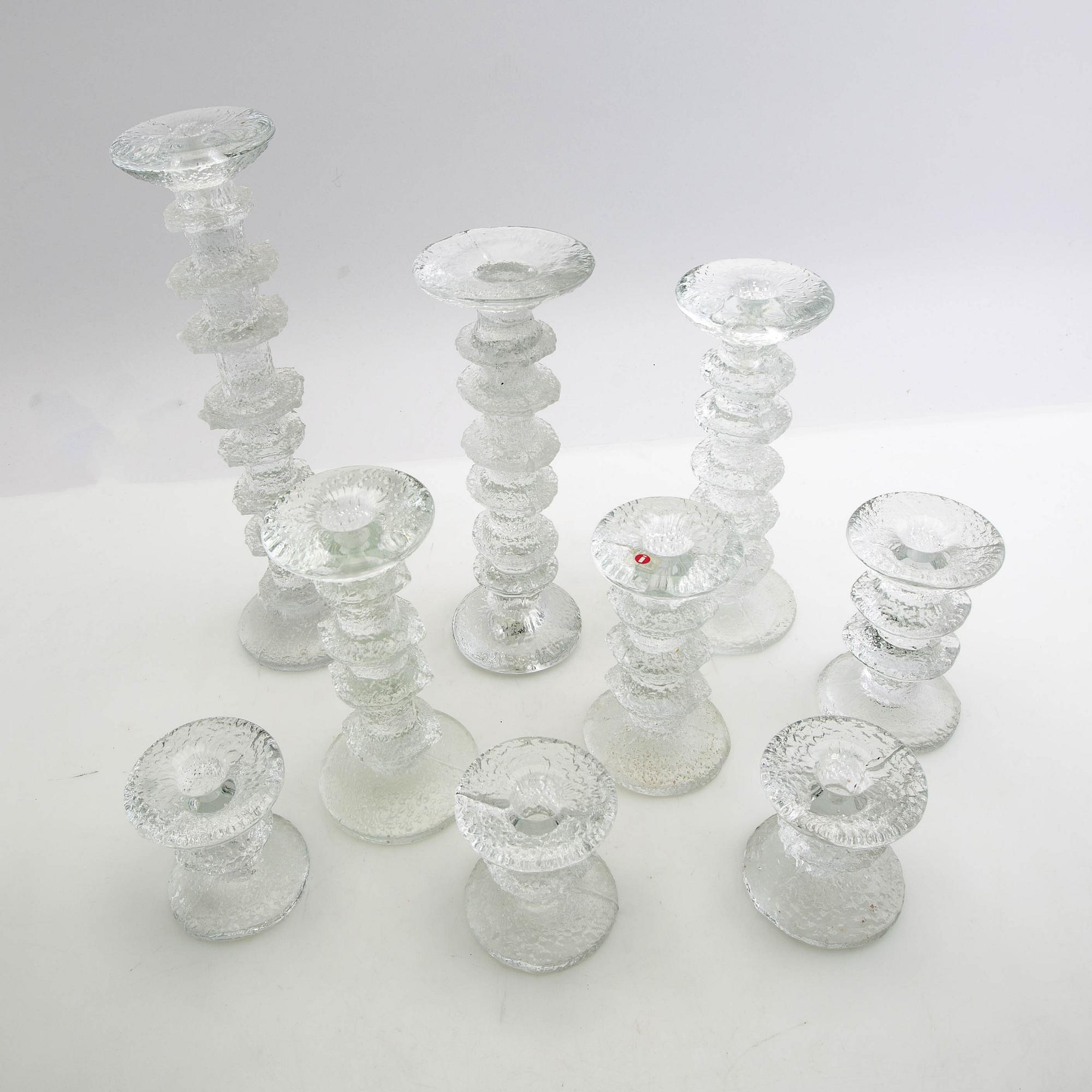 Timo Sarpaneva, ljusstakar 9 st "Festivo" Iittala Finland gjutet glas.