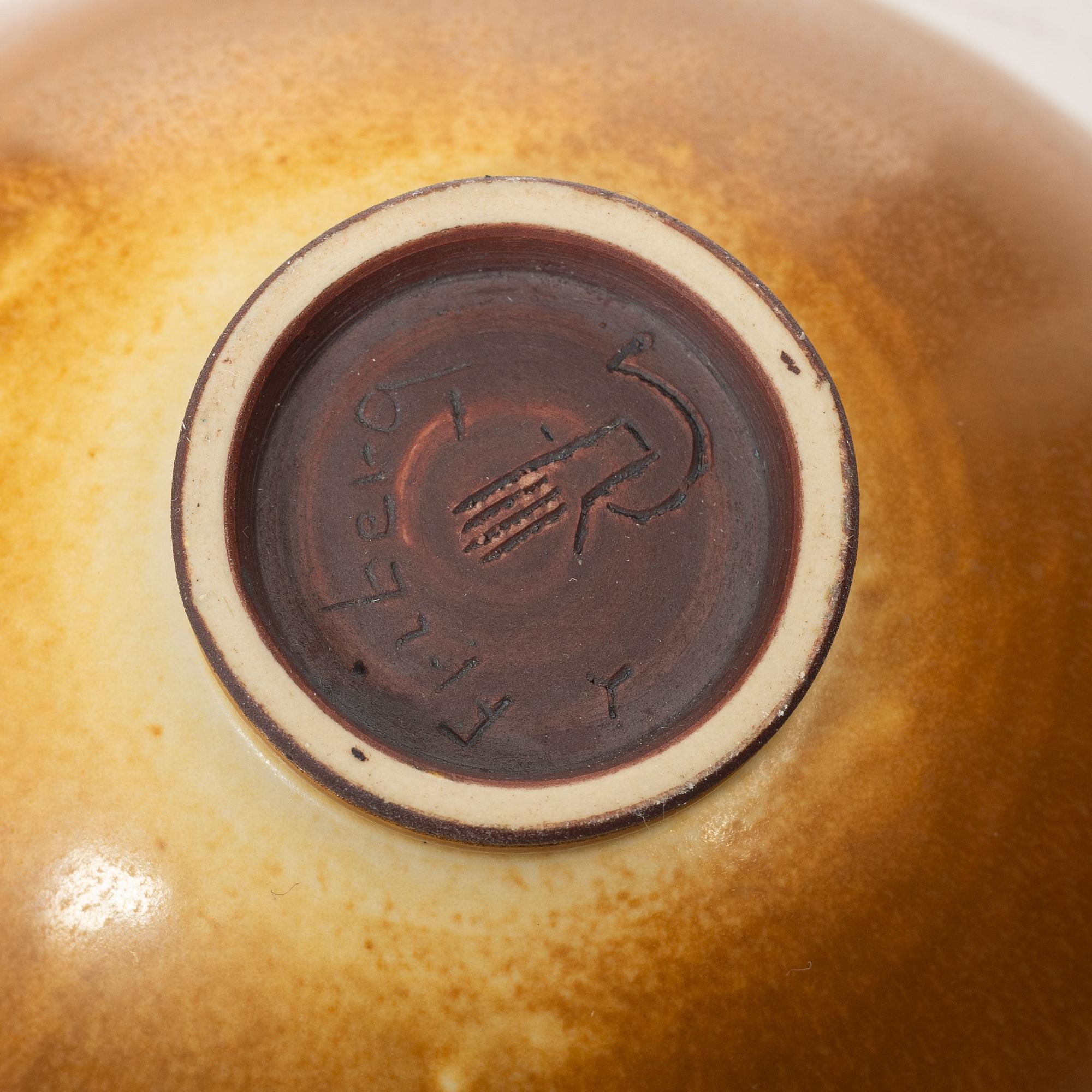 Berndt Friberg, a pair of bowls, and a vase, stoneware, Gustavsberg studio, 1954; 1972 and 1974.