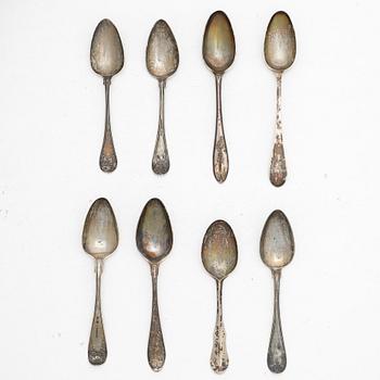 Eight silver spoons, 18th/19th century, including with mark of Jacob Edström, Borås 1796.