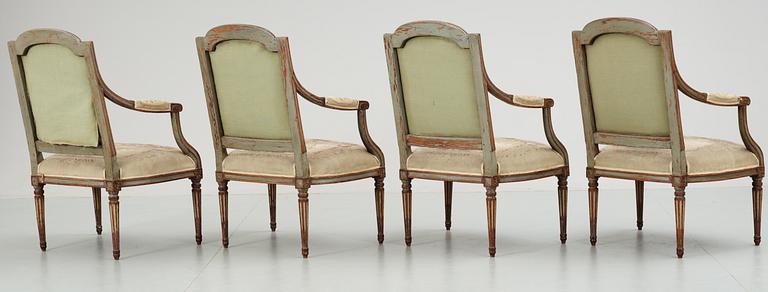 A set of four Louis XVI late 18th century  armchairs.