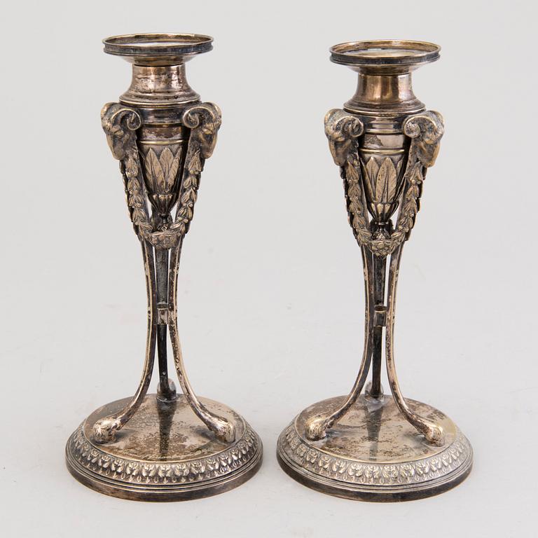 A PAIR OF CANDLESTICKS, silver plated, Empire Style, GAB Stockholm ca 1902.