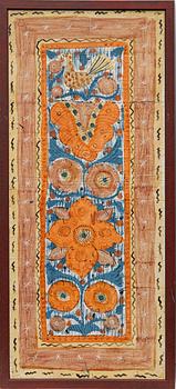 Bonadsmålning, s.k tuppamålning, Sunnerboskolan, Småland, 1800-talets första hälft.