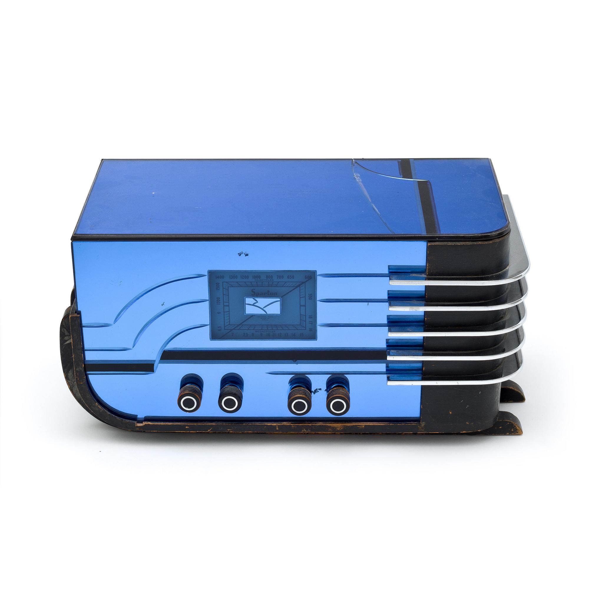 RADIO, "Sparton Sled Deluxe Cobalt Blue Mirrored Radio", Walther Dorwin Teague, Sparton Inc. USA, modell 558.