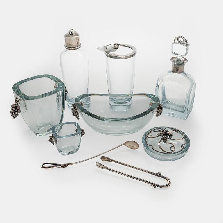 Aage Weimar, cocktail- och serverings set, 7 delar, sterlingsilver och glas, Danmark 1900-talets mitt.