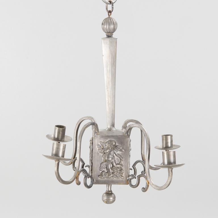 A Swedish Grace pewter chandelier, Sweden, 1920's.