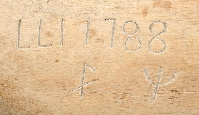 BAKTRÅG, trä, daterat 1788.