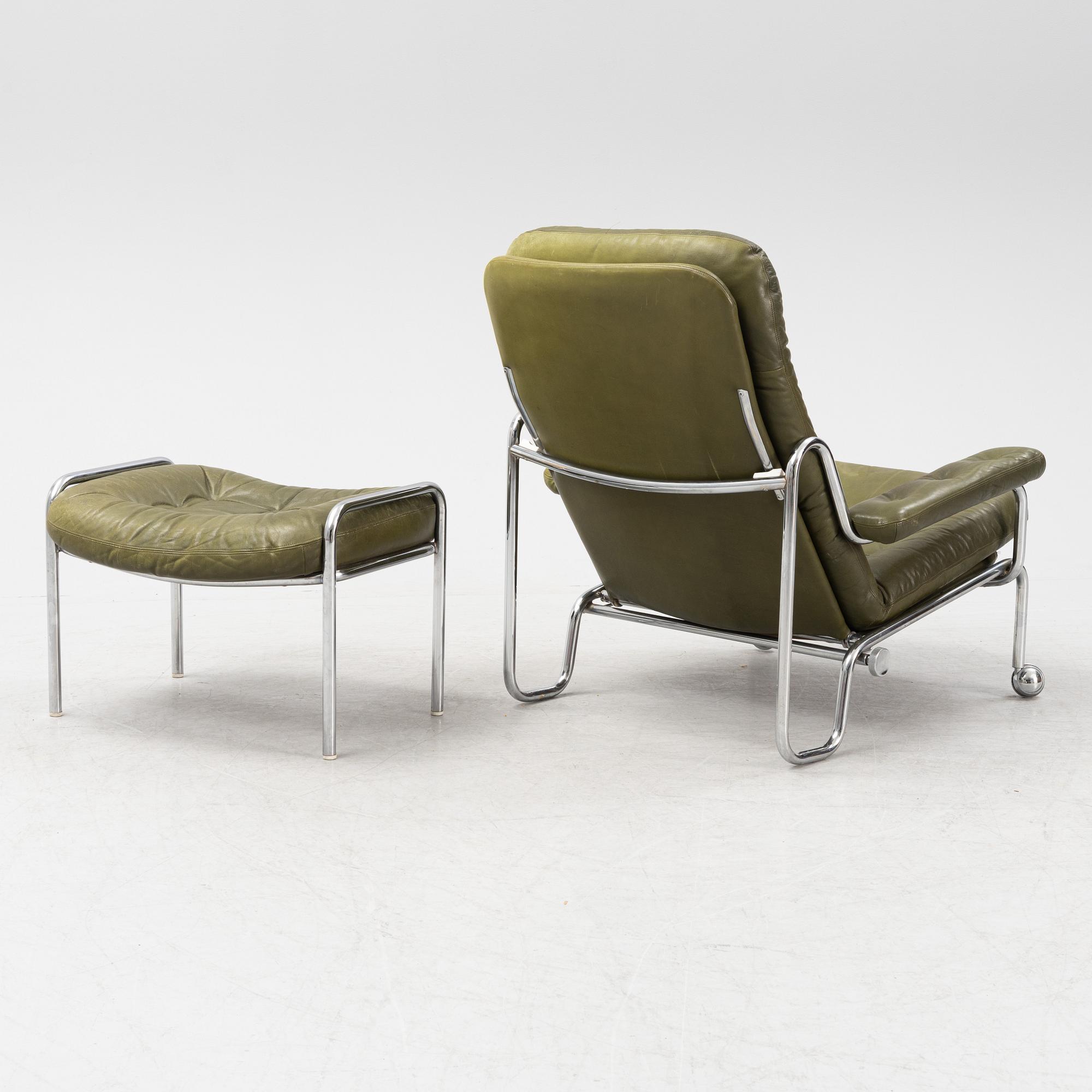 A leather easy chair with ottoman 'Relax', Göte Möbler, Nässjö, 1970/80s.