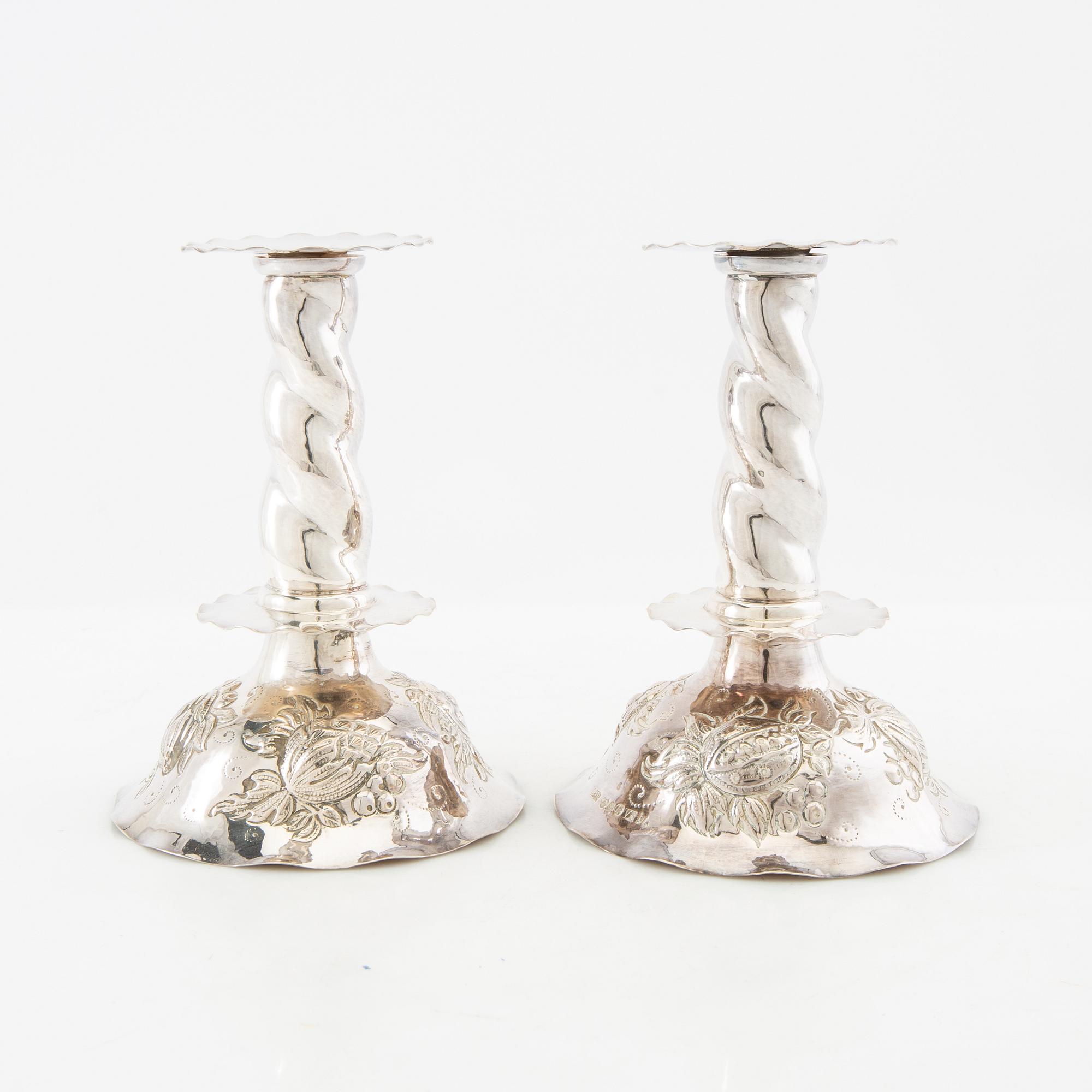 Candelabras, a pair, Baroque-style silver, GAB Stockholm 1947.