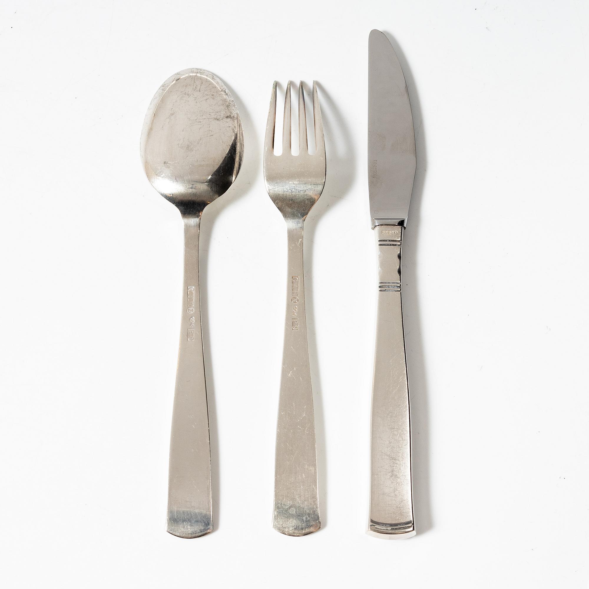 Jacob Ängman, Bestickservis, 30 delar, silver, "Rosenholm", GAB, Stockholm 1950-60-tal.