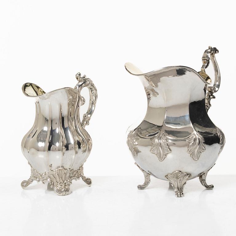 Nyrokoko, 1820, Two Swedish silver cream jugs, Stockholm 1850s.