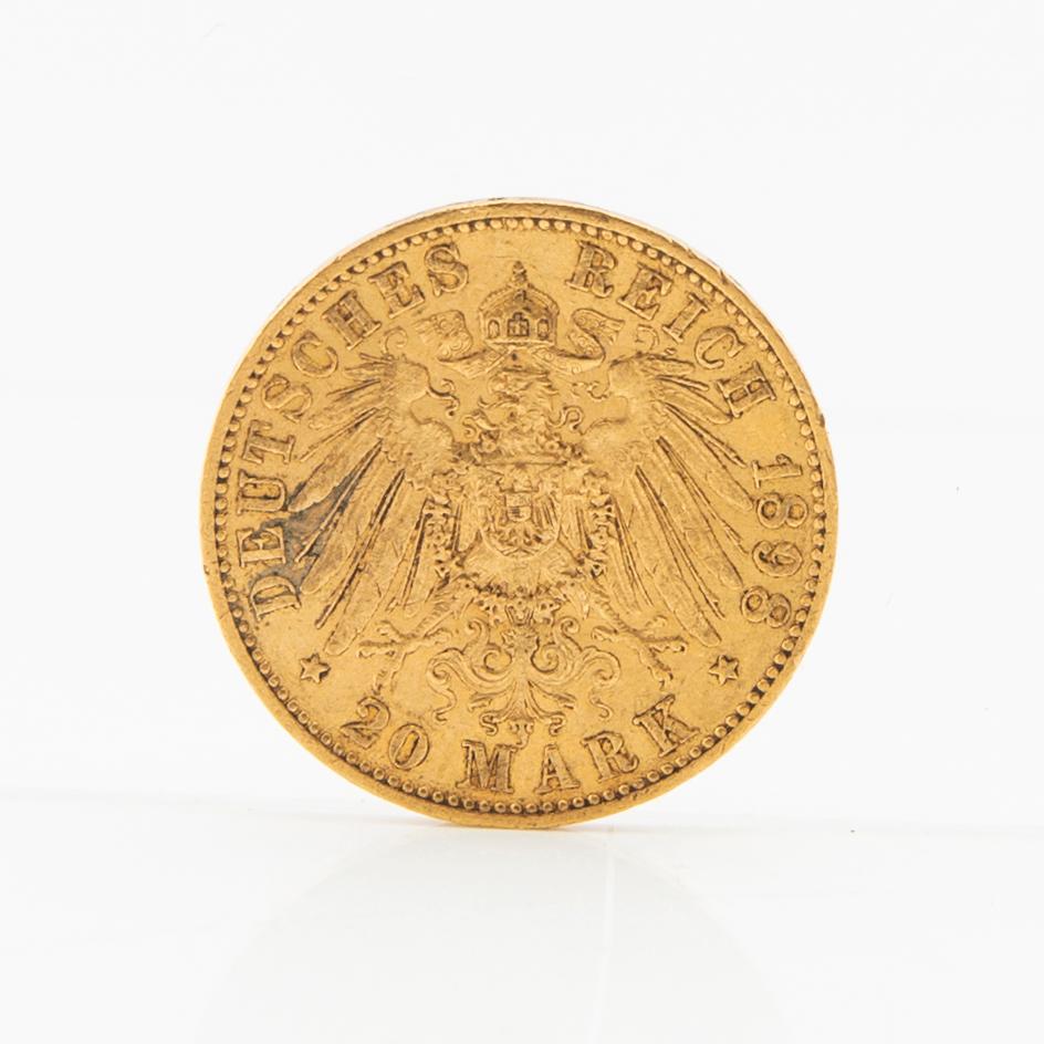 Guldmynt 20 mark 1898 Tyska riket (Hessen) storhertig Ernst Ludwig.