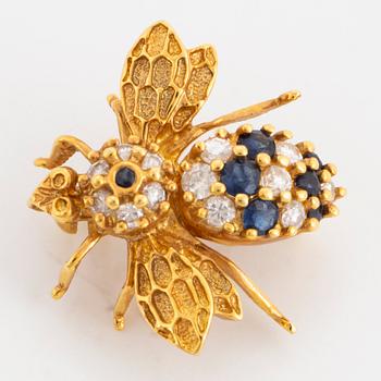 Gold brilliant-cut diamond and sapphire bee brooch.