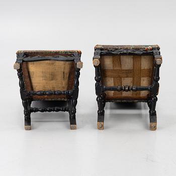 Two chairs, Caroline Baroque, 18th century.