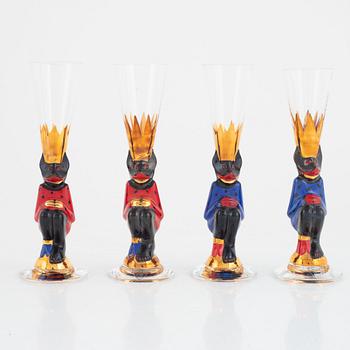 Gunnar Cyrén, carafe and 13 schnapps glasses from the Nobel Service, Orrefors, late 20th century.
