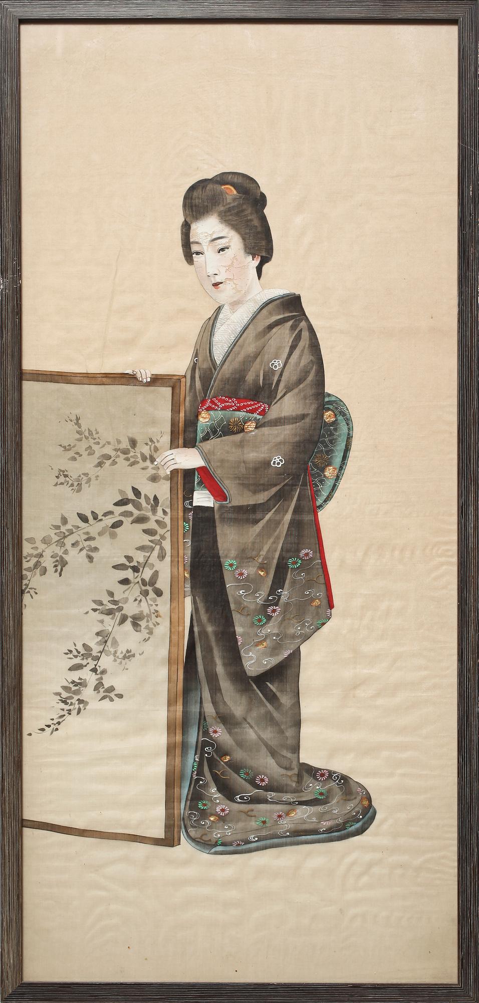 SIDENMÅLNINGAR, 4 st, orientaliska, 1800/1900-tal.