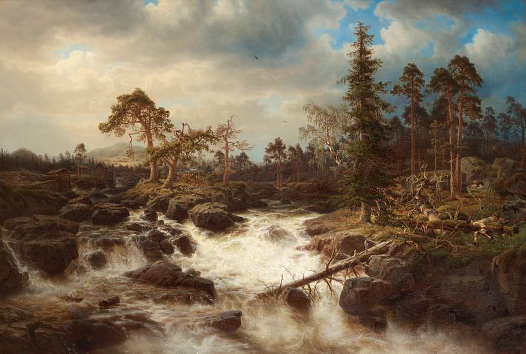 Marcus Larsson, Romantic landscape with waterfall.