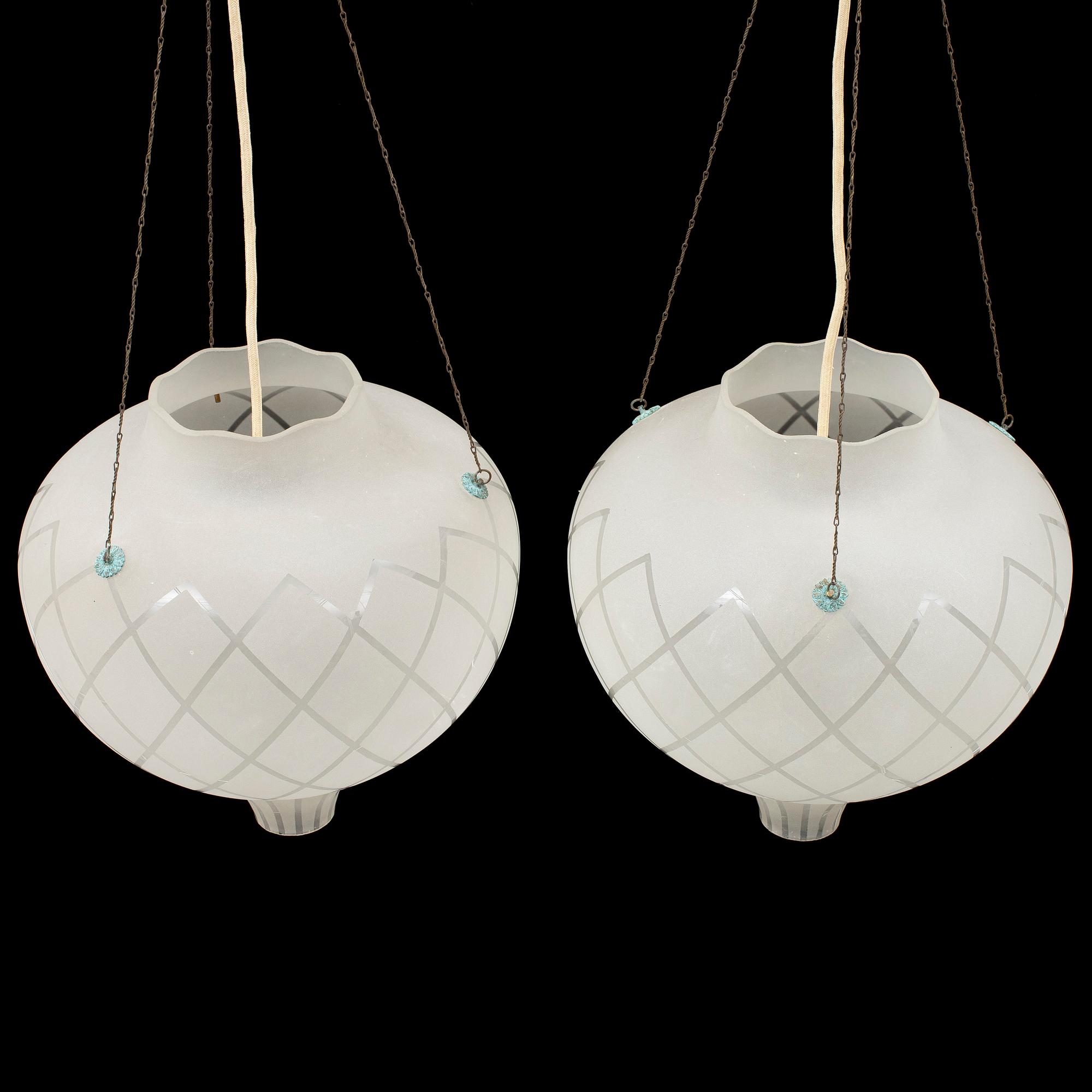 A pair of ceiling lights, probably 1940s.