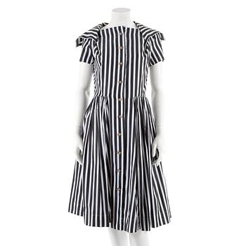 612. VIVIENNE WESTWOOD, a darkgrey stripe dress, size 42.