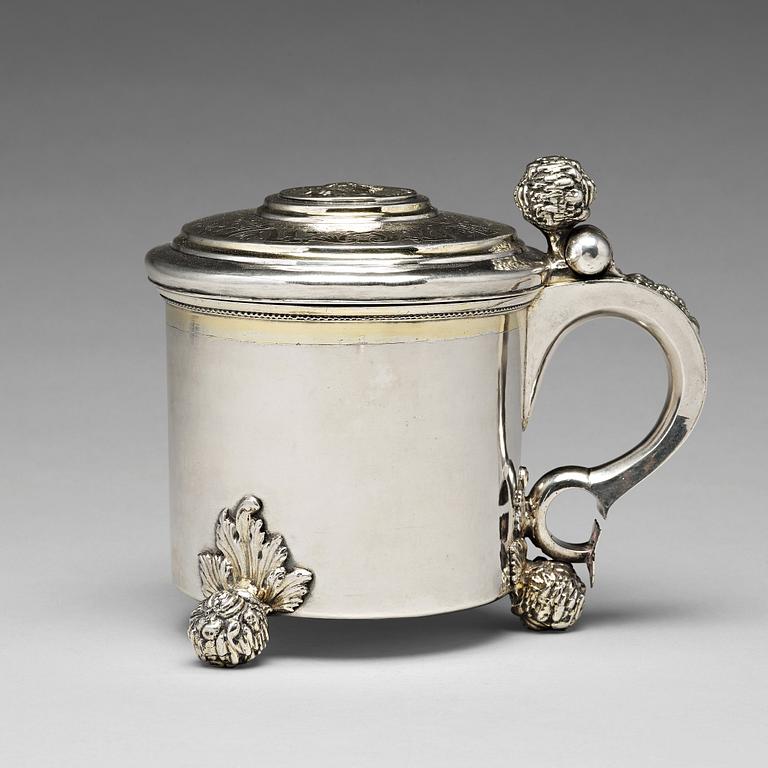 A Swedish 17th century parcel-gilt tankard, mark of Michel Beck, Stockholm (-1630-1673).