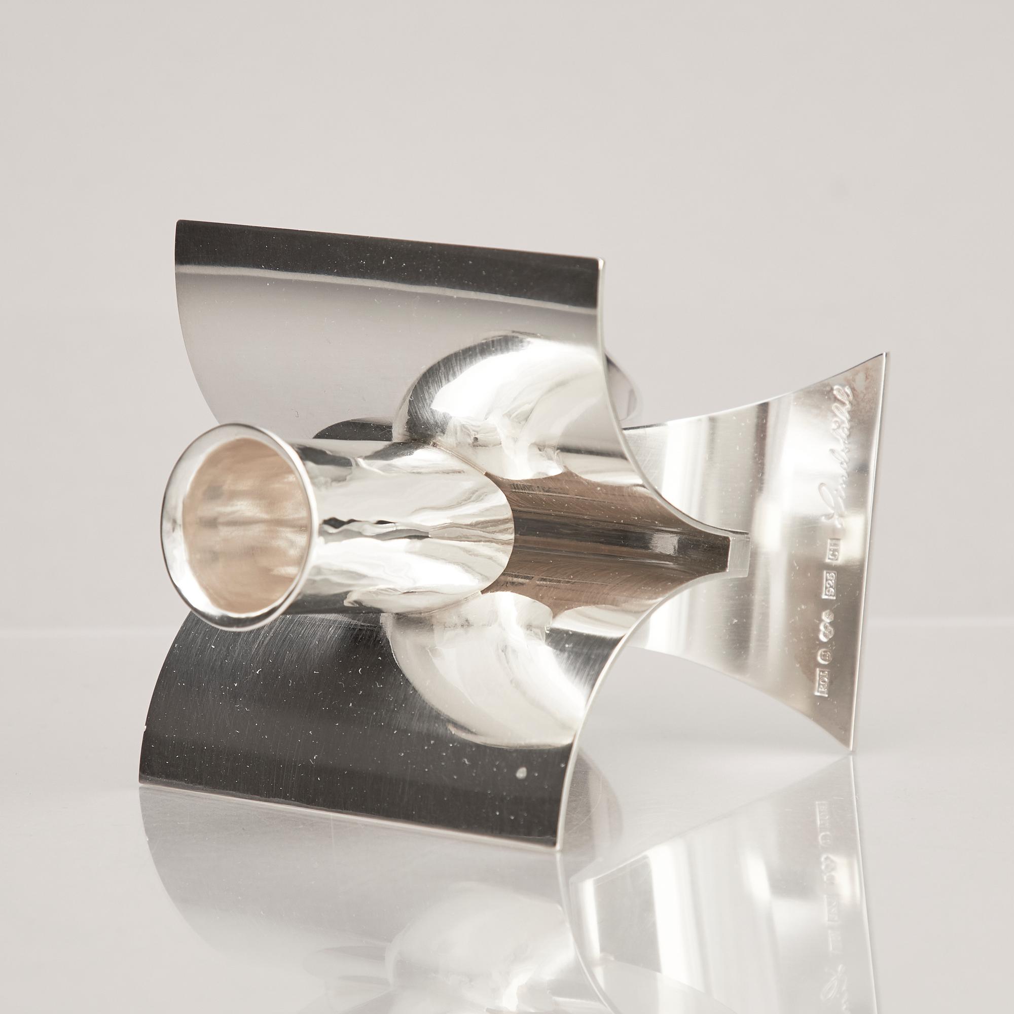 Rolf Lindståhl, sterling silver, ljusstake, Stockholm 2001.