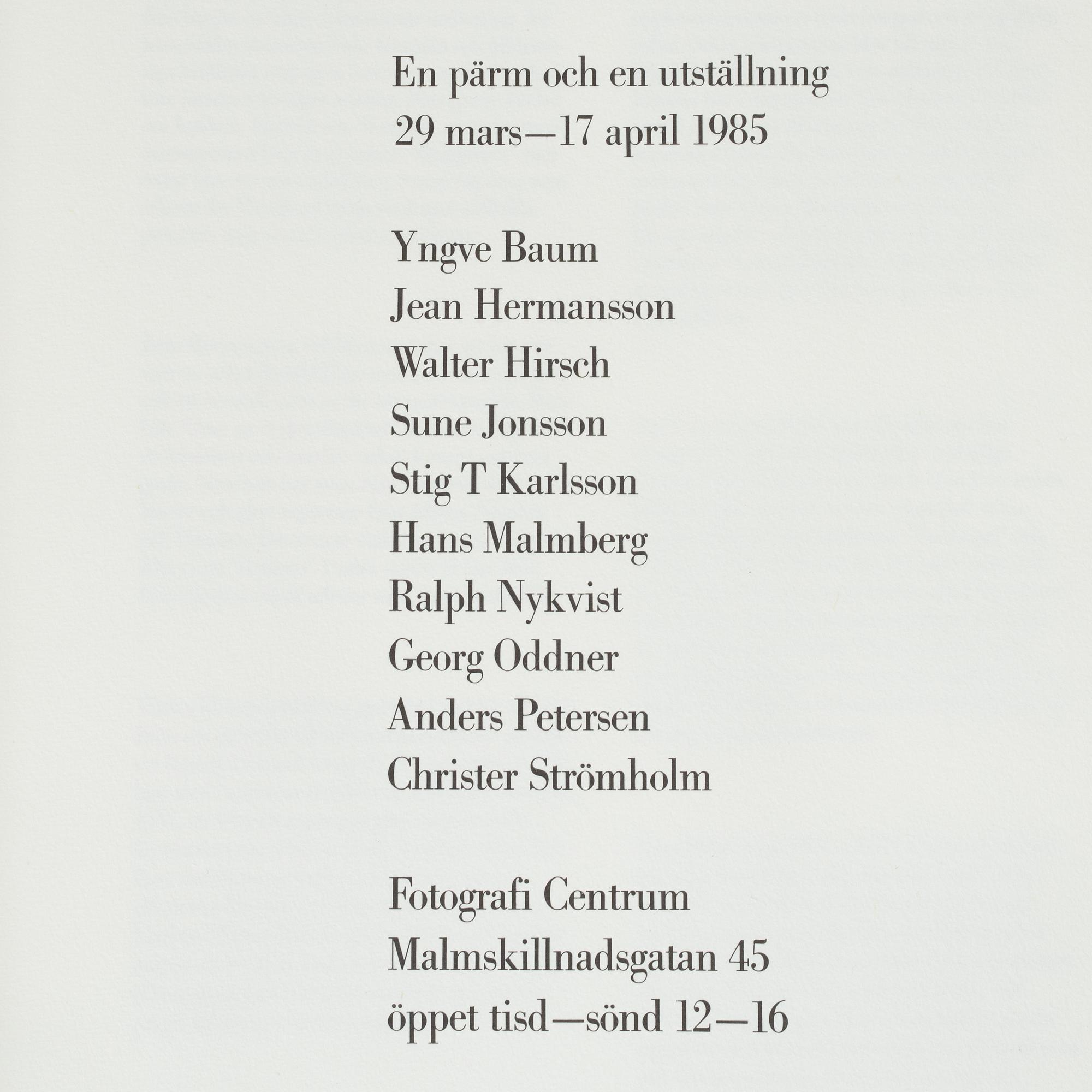 Fotografi Centrum, "Jubileumspärm", Stockholm, 1985.