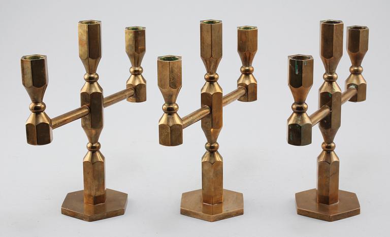 KANDELABRAR, 3 st, Metallslöjden Gusum, dat 1980.