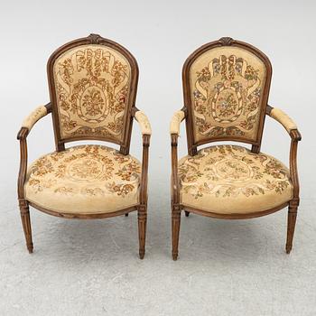 Karmstolar, ett par, Louis XVI-stil, 1800-tal,  Frankrike.