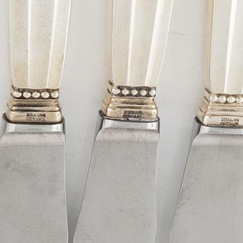 Johan Rodhe, knivar, 6 st, sterlingsilver, "Konge/Acorn", Georg Jensen, Danmark, efter 1945.